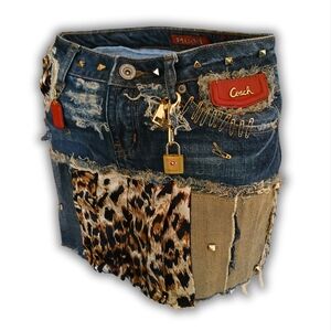 Coach Blue and Leopard Patchwork Skirt